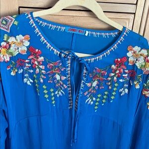 Johnny Was Bright Royal Blue Embroidered Floral Tunic
